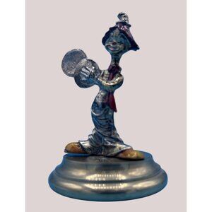Vintage Pewter Clown PLAYING Symbols MINIATURE Figurine ON BRASS BASE Approx 3”